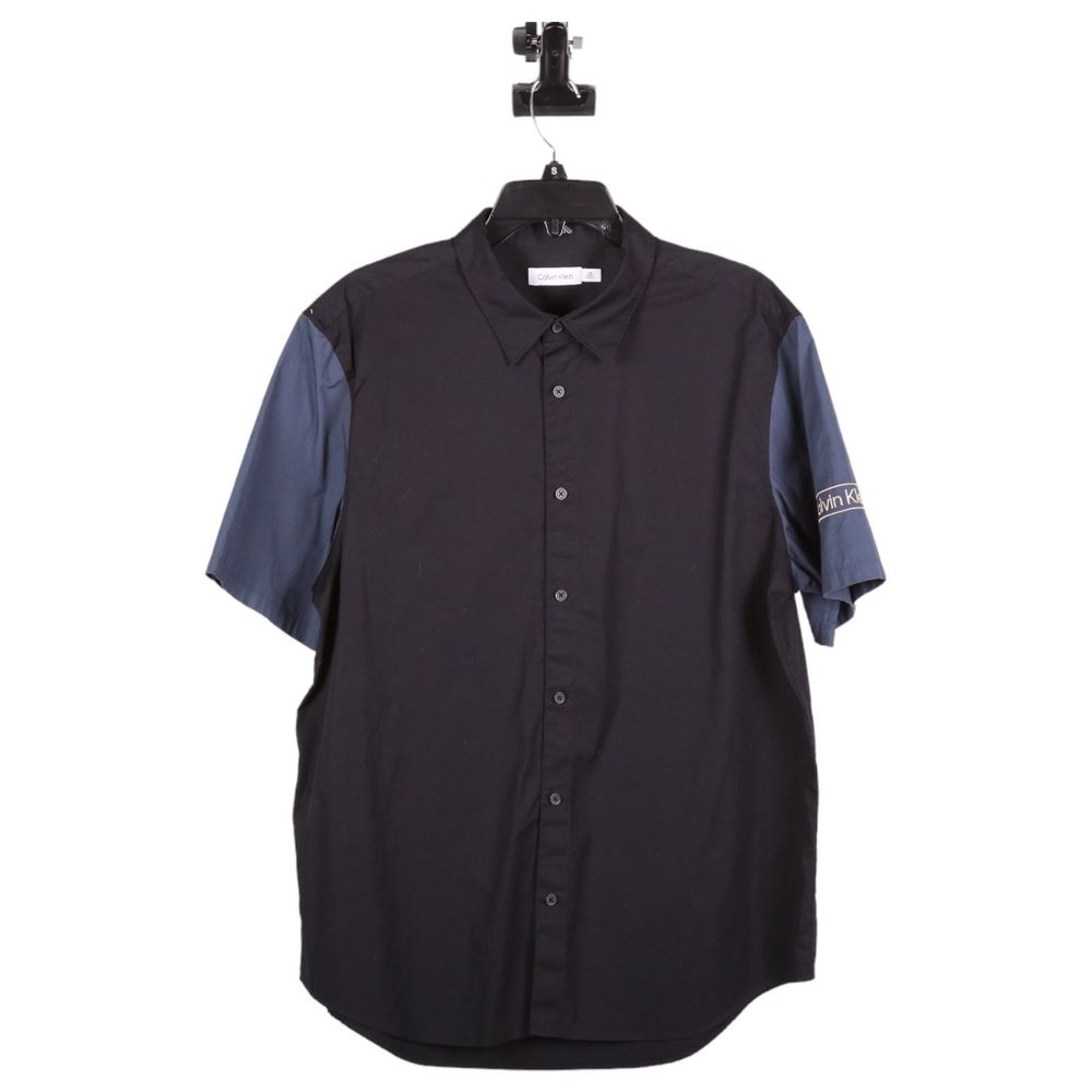 Calvin Klein Mens Blue Short Sleeve Button-Up Shirt Size Large